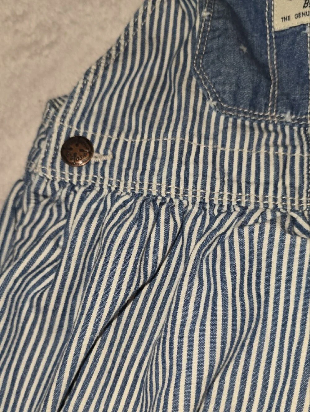 OshKosh B'gosh Blue and White Striped Denim-Style Overall Dress